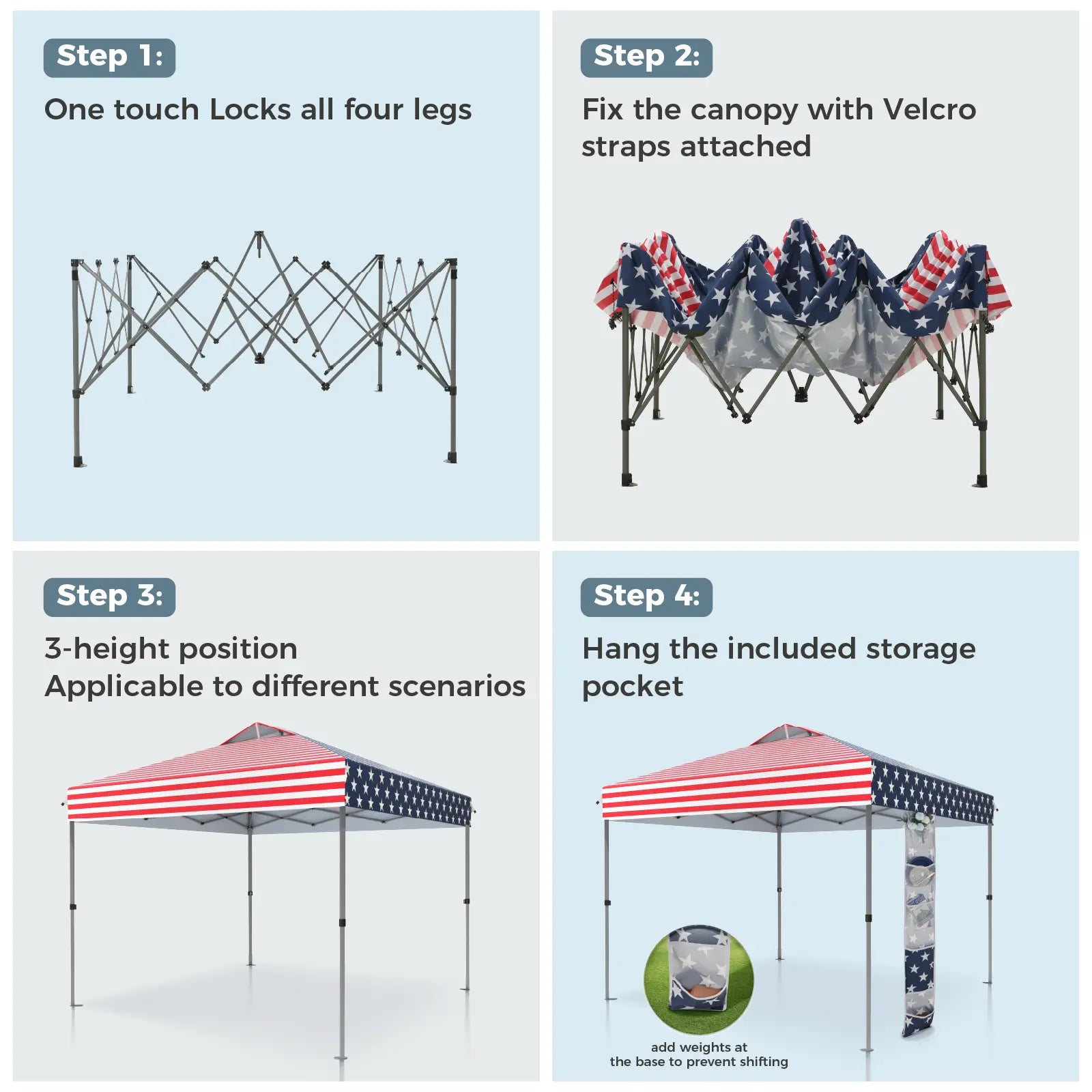 Pop-up canopy featuring a one-touch locking design, includes a wheeled carrying bag.