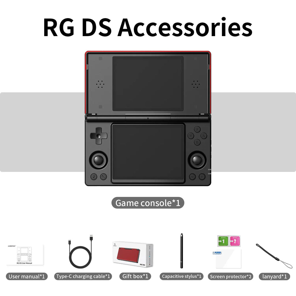 Handheld Gaming Console — 4-inch Dual IPS Displays, Powered by Android OS and a 4000mAh Battery. Retro Clamshell Design.