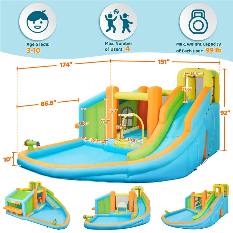 AIRLOOM™ 8-in-1 inflatable trampoline with a blower.