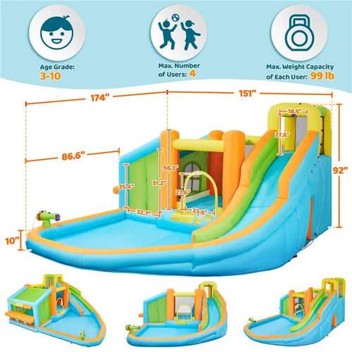 AIRLOOM™ 8-in-1 inflatable trampoline with a blower.