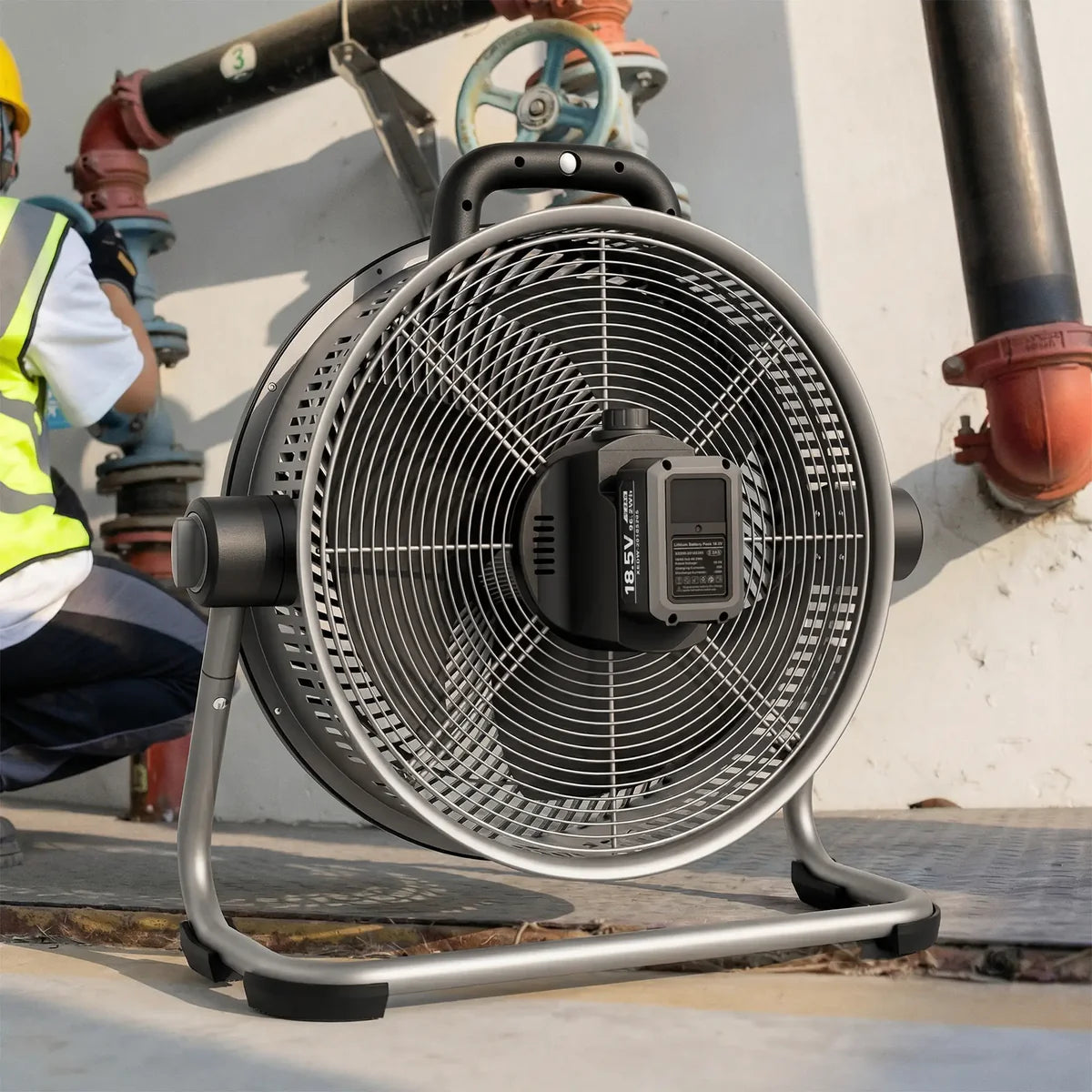 AIRLOOM™ Portable 20" Battery-Powered Floor Fan for Jobsite, Camping & Garage
