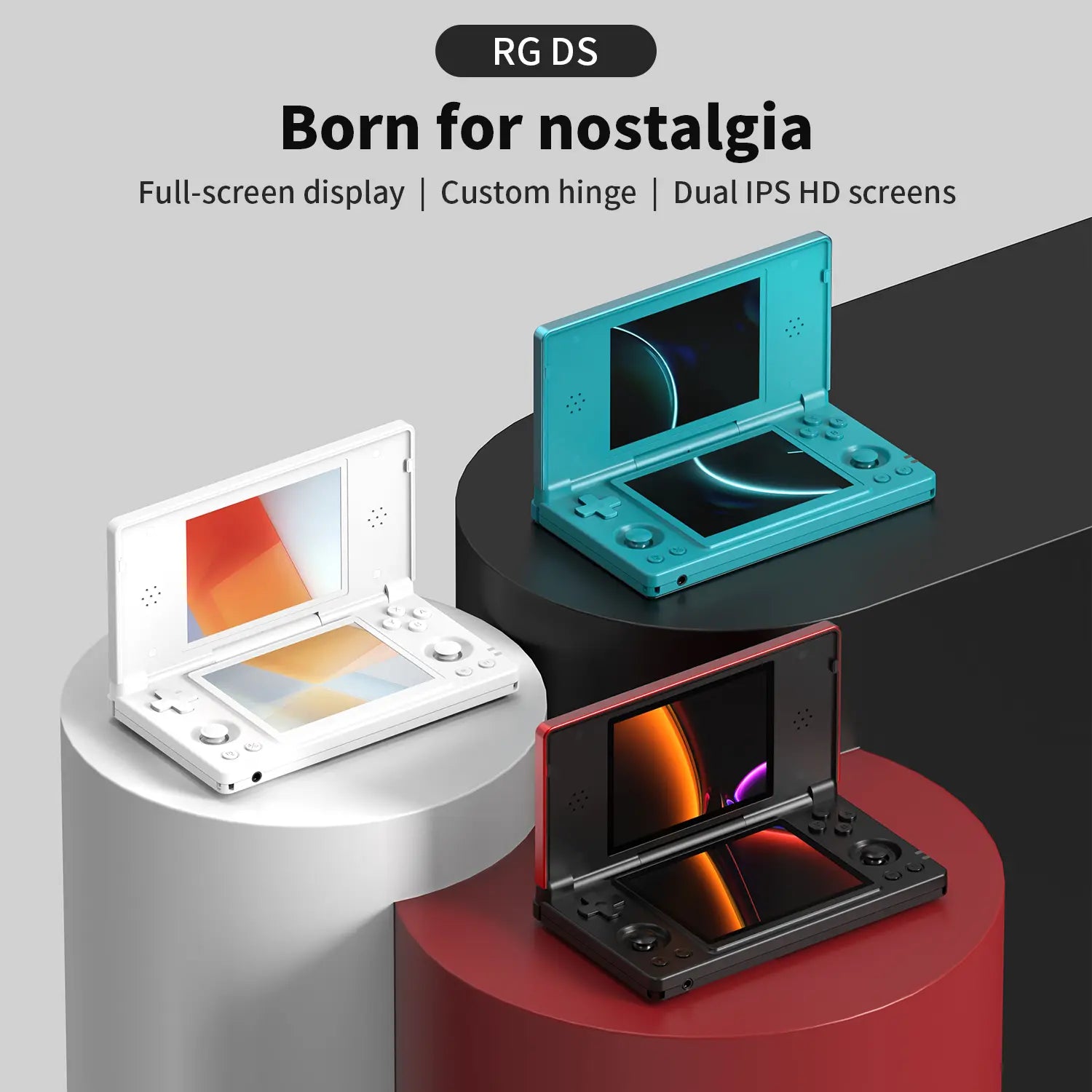 Handheld Gaming Console — 4-inch Dual IPS Displays, Powered by Android OS and a 4000mAh Battery. Retro Clamshell Design.