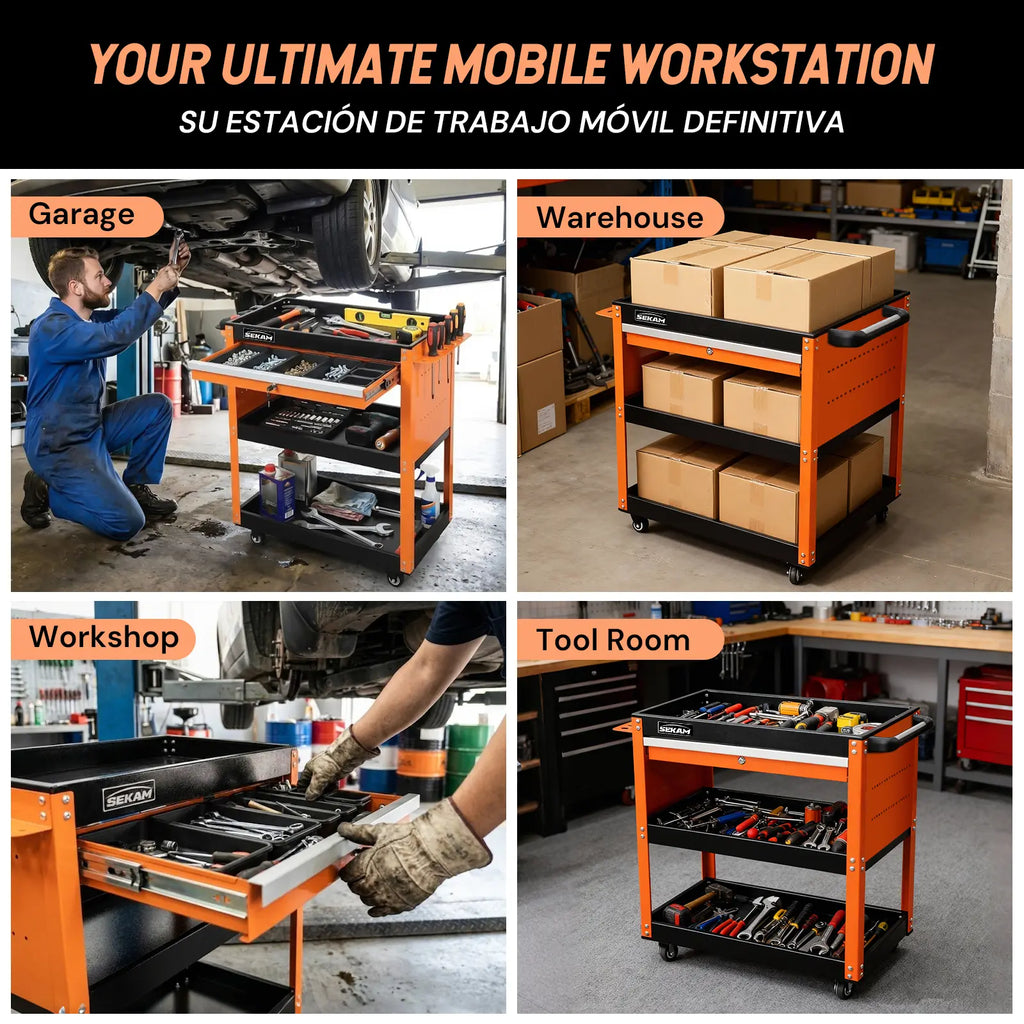440-Pound Capacity 3-Tier Mobile Tool Cart