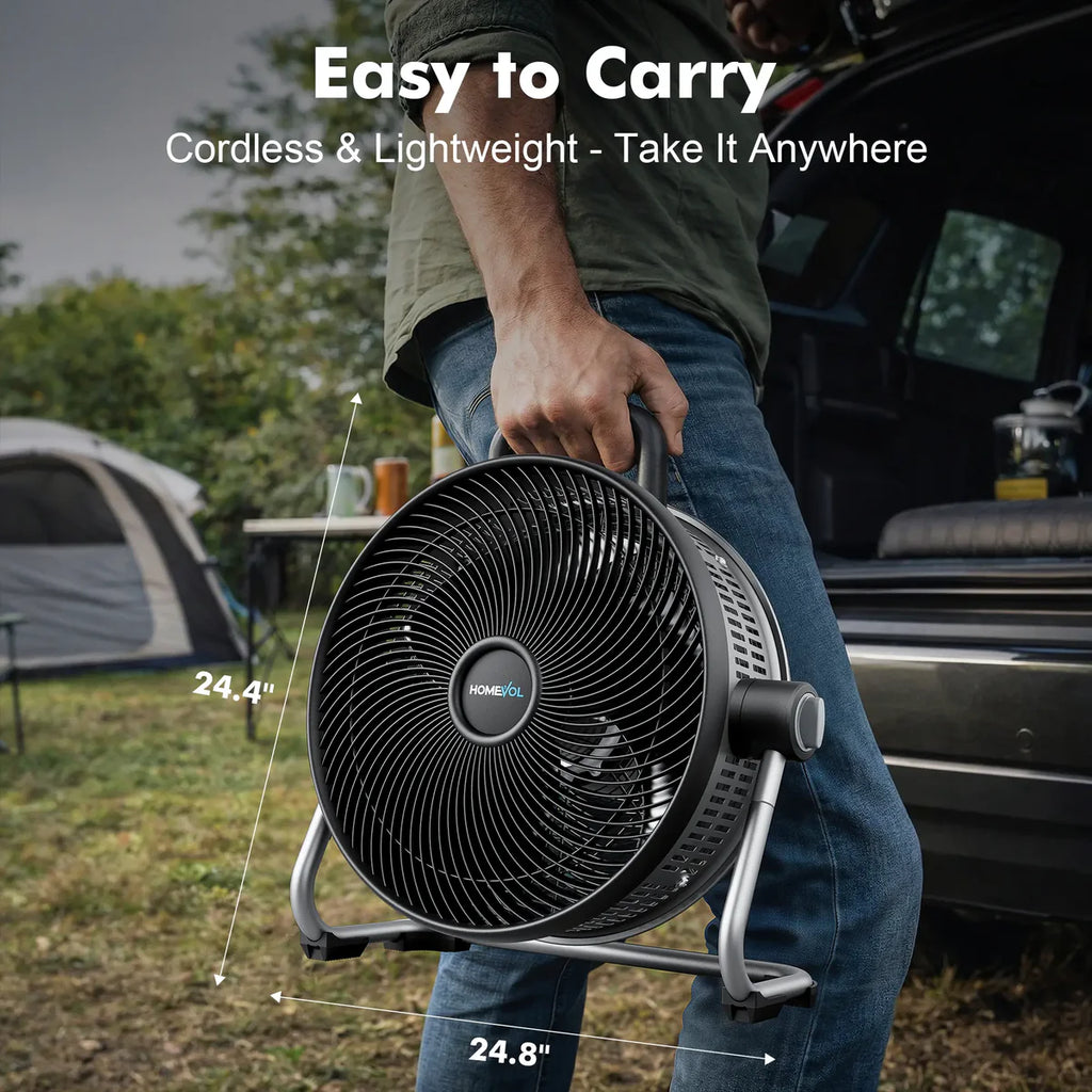 AIRLOOM™ Portable 20" Battery-Powered Floor Fan for Jobsite, Camping & Garage